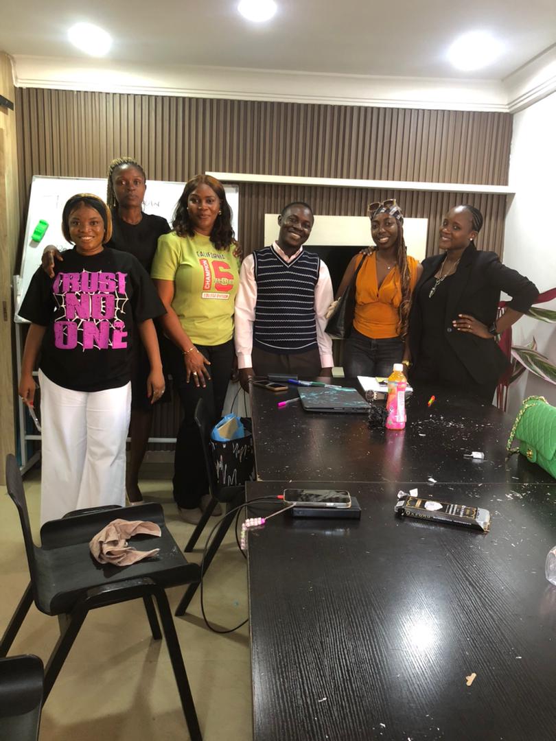 A studio group working together